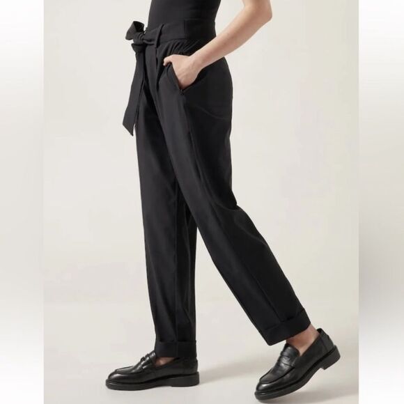 Athleta cardiff pant waist tie light weight in black‎ womens size 10 - Picture 1 of 8
